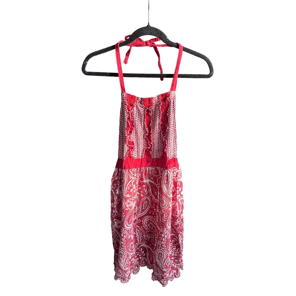 Vintage Paisley Ruffle Cotton Red‎ Apron Americana Coquette Heritage Feminine
